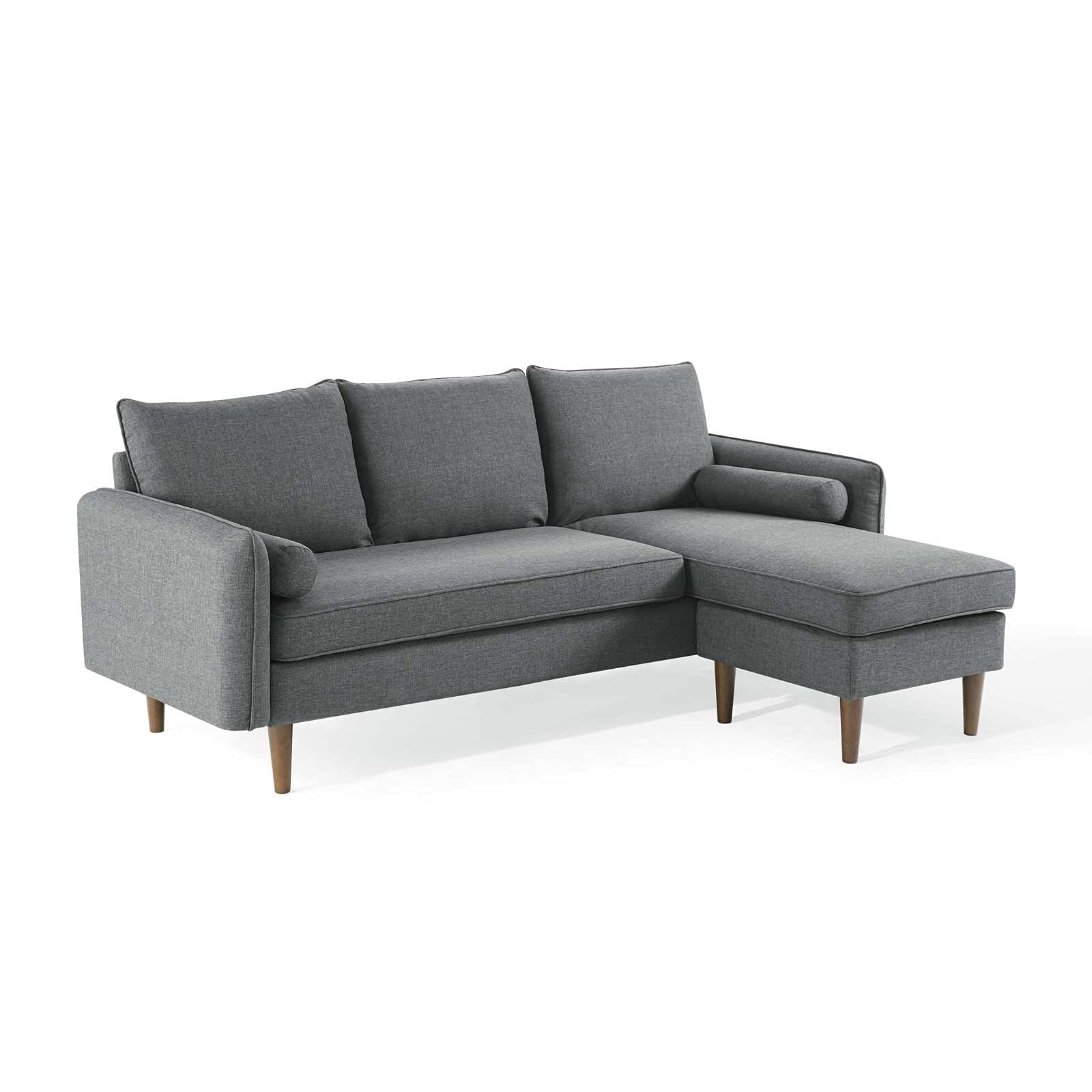 sofas | CasaFoyer Revive Upholstered Fabric Sectional Sofa | Comfortable Profile | Bolster Pillows | Luxurious Seating | Soft Polyester Upholstery | Splayed Wood Legs | Gray | casafoyer.myshopify.com