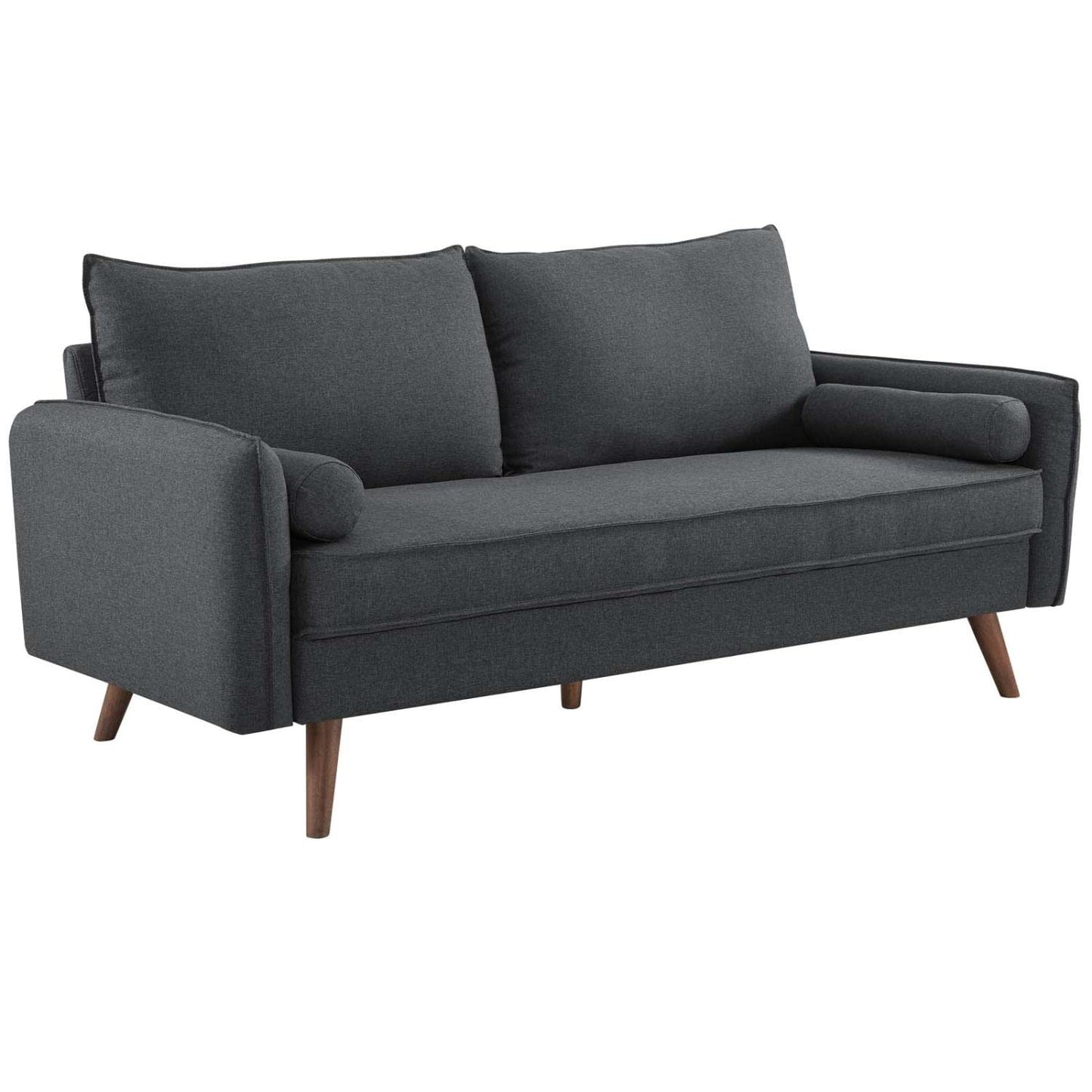 sofas | CasaFoyer Revive Upholstered Fabric Sofa | Comfortable & Stylish Gray | Bolster Pillows & Splayed Wood Legs | Hassle-Free Shipping | Perfect for Home or Apartment | casafoyer.myshopify.com
