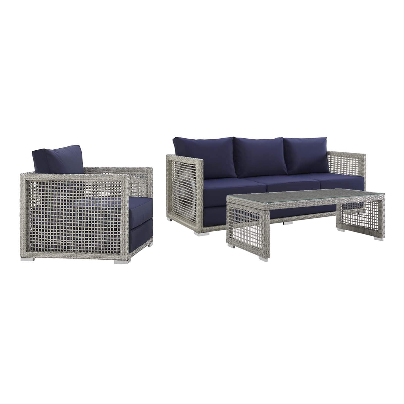kitchen and dining room sets | CasaFoyer Aura Outdoor Patio Collection | Gray-on-Gray Wicker Rattan Set | Aluminum Frame | All-Weather Cushions | Ultimate Comfort | Versatile Design | Ideal for Gatherings | Includes Armchair, Coffee Table, Sofa | casafoyer.myshopify.com