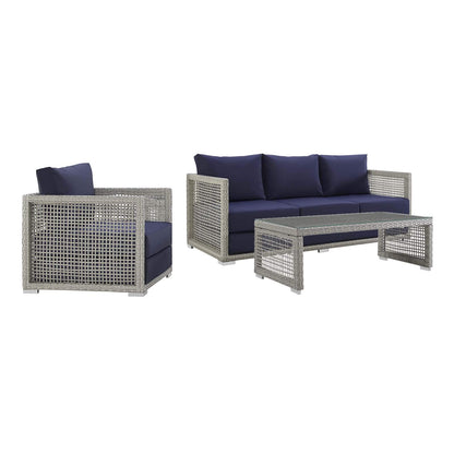 kitchen and dining room sets | CasaFoyer Aura Outdoor Patio Collection | Gray-on-Gray Wicker Rattan Set | Aluminum Frame | All-Weather Cushions | Ultimate Comfort | Versatile Design | Ideal for Gatherings | Includes Armchair, Coffee Table, Sofa | casafoyer.myshopify.com