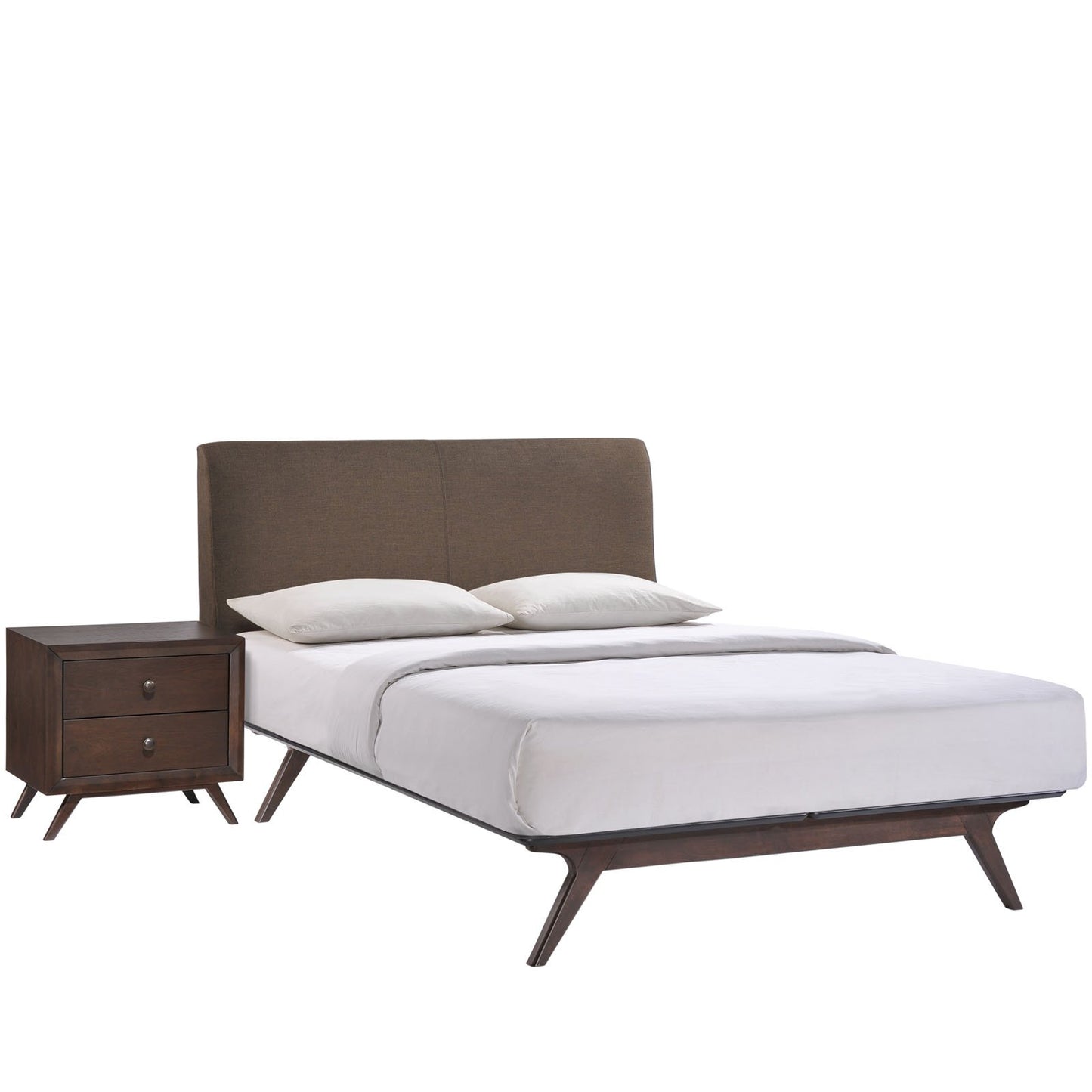 Bed | CasaFoyer Tracy Bedroom Set | Open Design | Sturdy Platform Legs | Toffee Brown Stain | Foam-Padded Headboard | Spot Clean | Includes Nightstand & Queen Bed Frame | casafoyer.myshopify.com