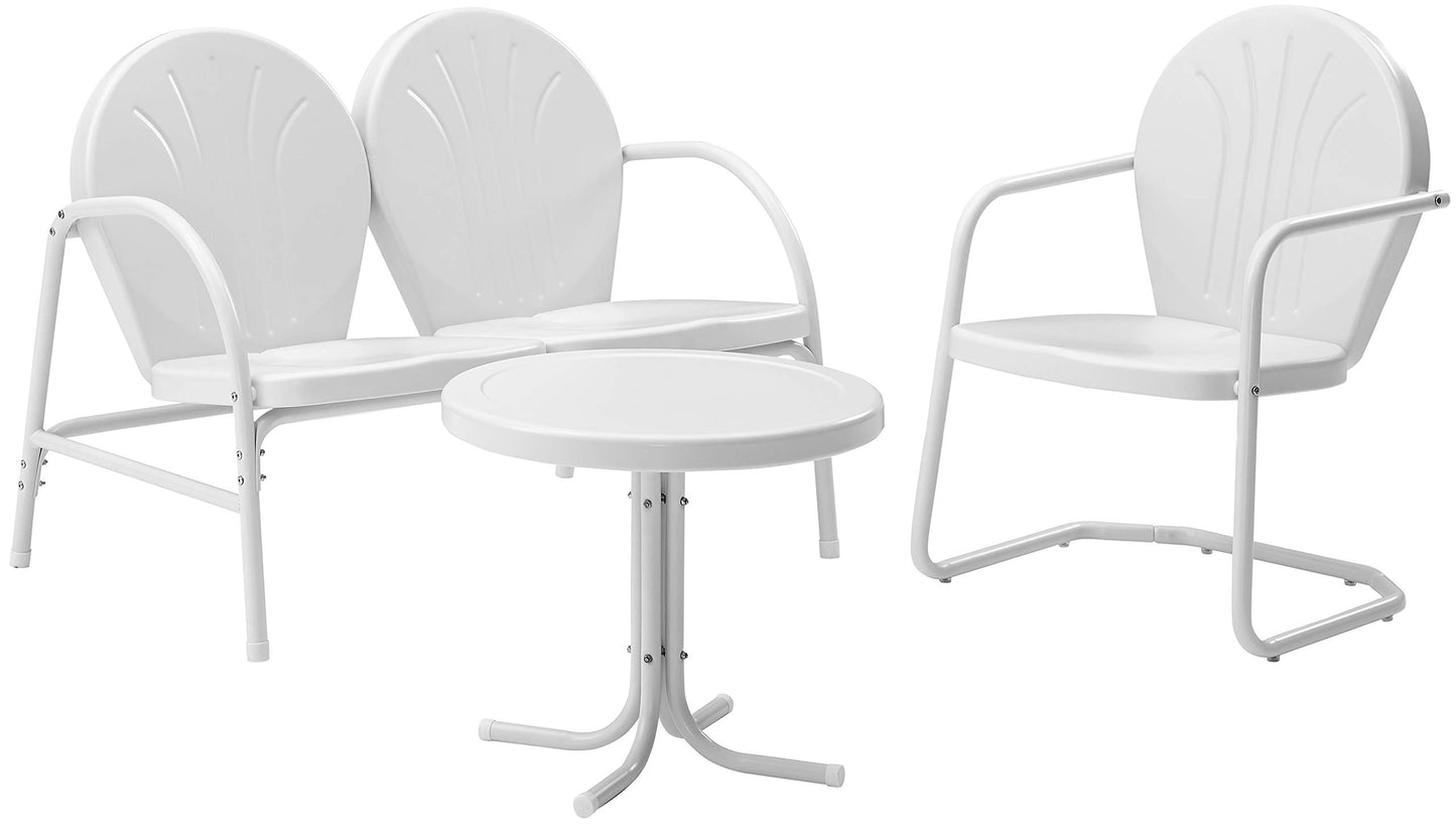 Patio Furniture Sets | Griffith Metal Outdoor Furniture Set | Nostalgic Charm | Weather Resistant | Loveseat, Chair, Side Table | White Finish | casafoyer.myshopify.com