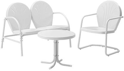 Patio Furniture Sets | Griffith Metal Outdoor Furniture Set | Nostalgic Charm | Weather Resistant | Loveseat, Chair, Side Table | White Finish | casafoyer.myshopify.com