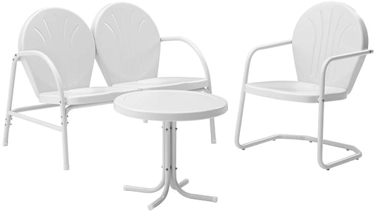 Patio Furniture Sets | Griffith Metal Outdoor Furniture Set | Nostalgic Charm | Weather Resistant | Loveseat, Chair, Side Table | White Finish | casafoyer.myshopify.com