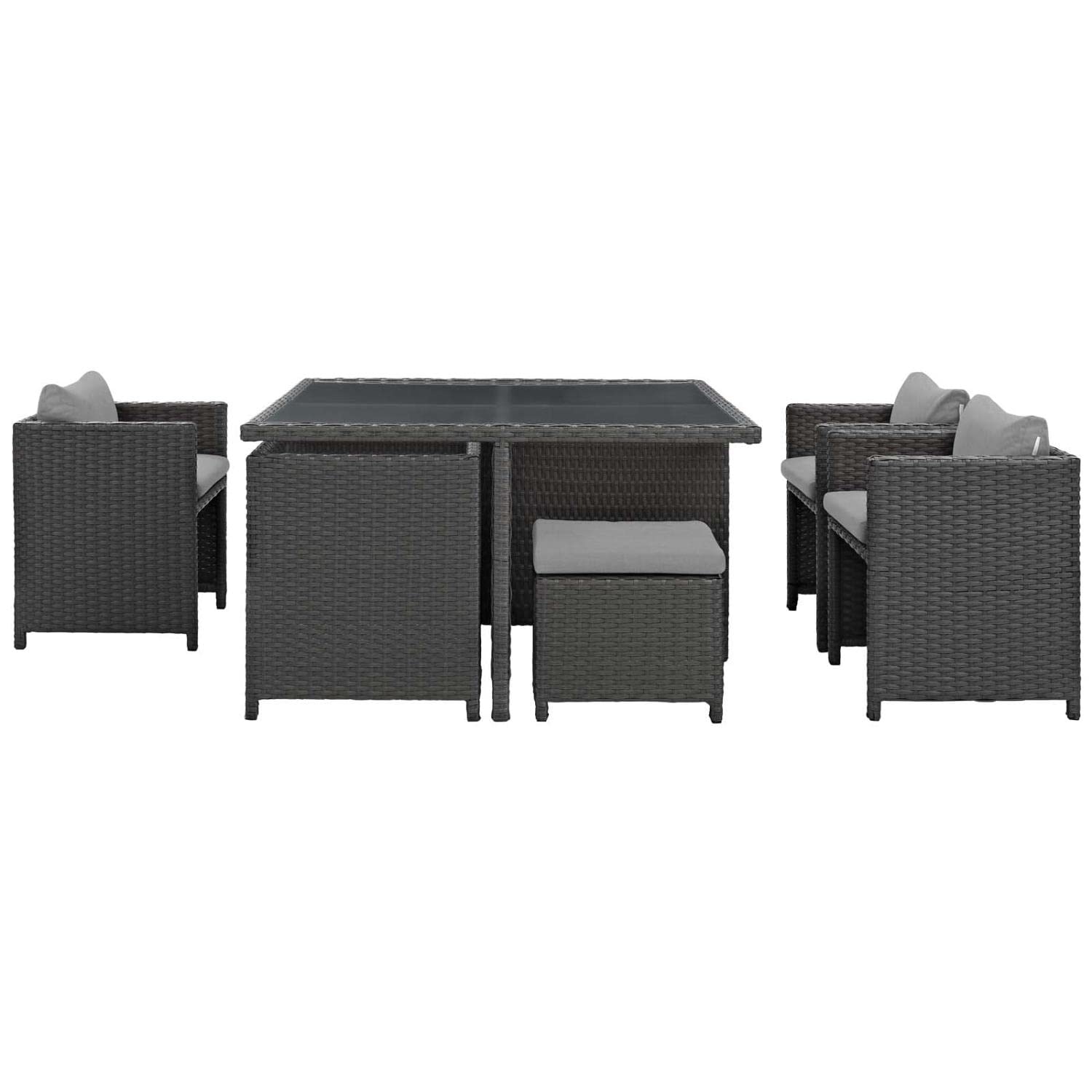 Dining Table | Sojourn Outdoor Patio Dining Furniture Set | 9 Piece Sunbrella Dining Set | Wicker Chairs, Stools, and Table | casafoyer.myshopify.com