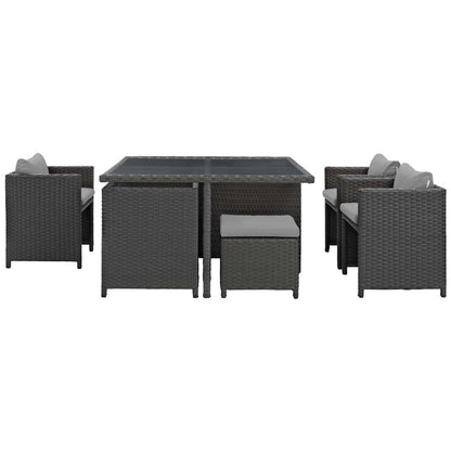 Dining Table | Sojourn Outdoor Patio Dining Furniture Set | 9 Piece Sunbrella Dining Set | Wicker Chairs, Stools, and Table | casafoyer.myshopify.com