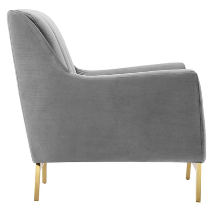 home office desk chairs | CasaFoyer Winsome Channel Tufted Performance Velvet Armchair | Elegant Vintage Design | Stain-Resistant | Comfortable | Gold Accents | Flared Silhouette | Gray | casafoyer.myshopify.com