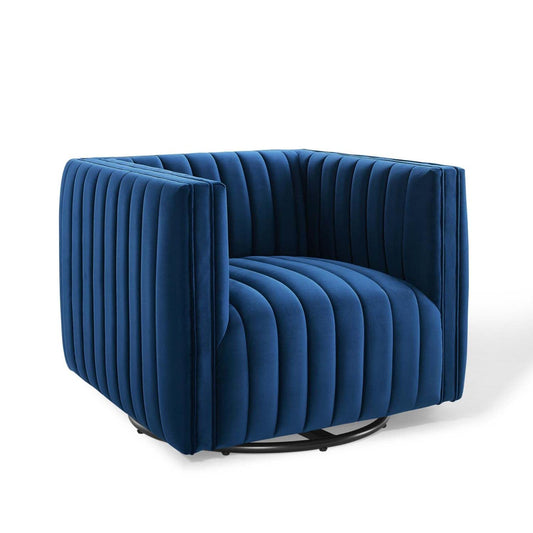 home office desk chairs | CasaFoyer Conjure Channel Tufted Performance Velvet Swivel Armchair - Navy | Luxurious & Comfortable | Stain-Resistant Upholstery | Supportive Seating | Vintage Glamour | 360-Degree Swivel | Non-Marking Foot Caps | Fully Assembled | Holds up to 440 lbs | casafoyer.myshopify.com