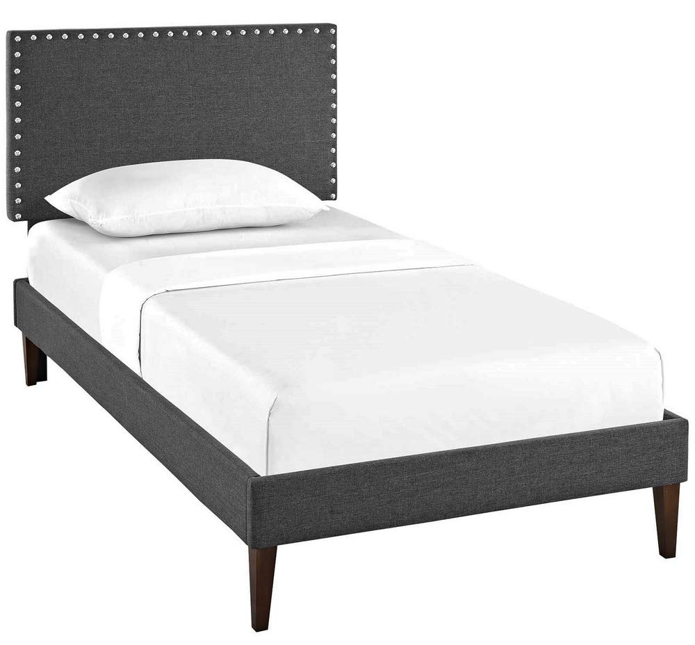 bed frames | CasaFoyer Macie Platform Bed | Wooden Frame | Polyester Upholstery | Tapered Wood Legs | No Box Spring Needed | Compatible with Memory Foam Mattresses | Ideal for Mid-Century Modern Bedrooms | Gray | casafoyer.myshopify.com