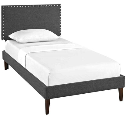 bed frames | CasaFoyer Macie Platform Bed | Wooden Frame | Polyester Upholstery | Tapered Wood Legs | No Box Spring Needed | Compatible with Memory Foam Mattresses | Ideal for Mid-Century Modern Bedrooms | Gray | casafoyer.myshopify.com