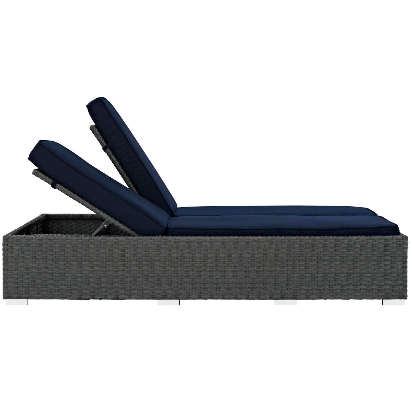 Patio Furniture Sets | Sojourn Outdoor Patio Double Chaise Lounge Chair | Sunbrella Fabric | UV Protection | Powder-Coated Aluminum Frame | Chocolate Navy | casafoyer.myshopify.com