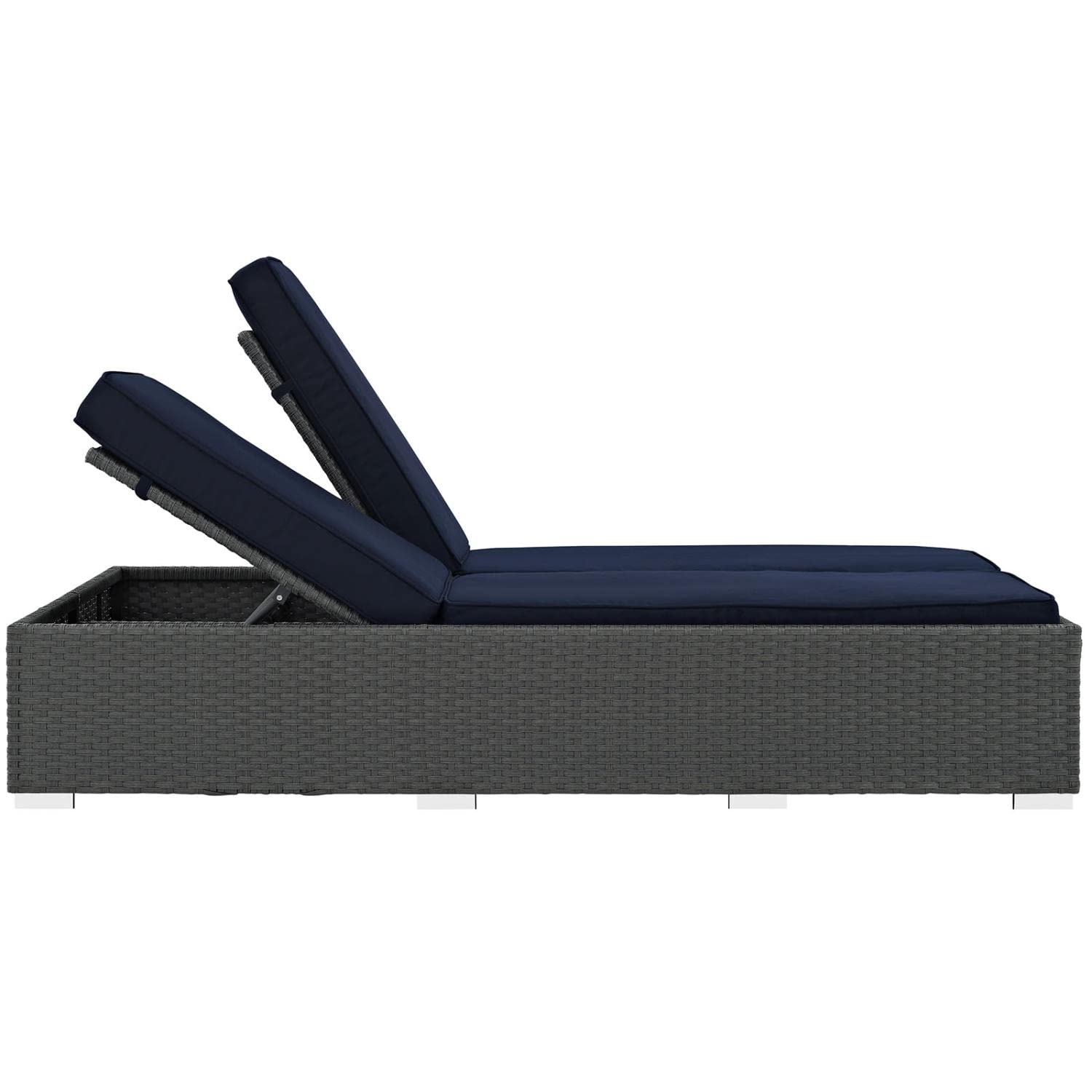 Patio Furniture Sets | Sojourn Outdoor Patio Double Chaise Lounge Chair | Sunbrella Fabric | UV Protection | Powder-Coated Aluminum Frame | Chocolate Navy | casafoyer.myshopify.com