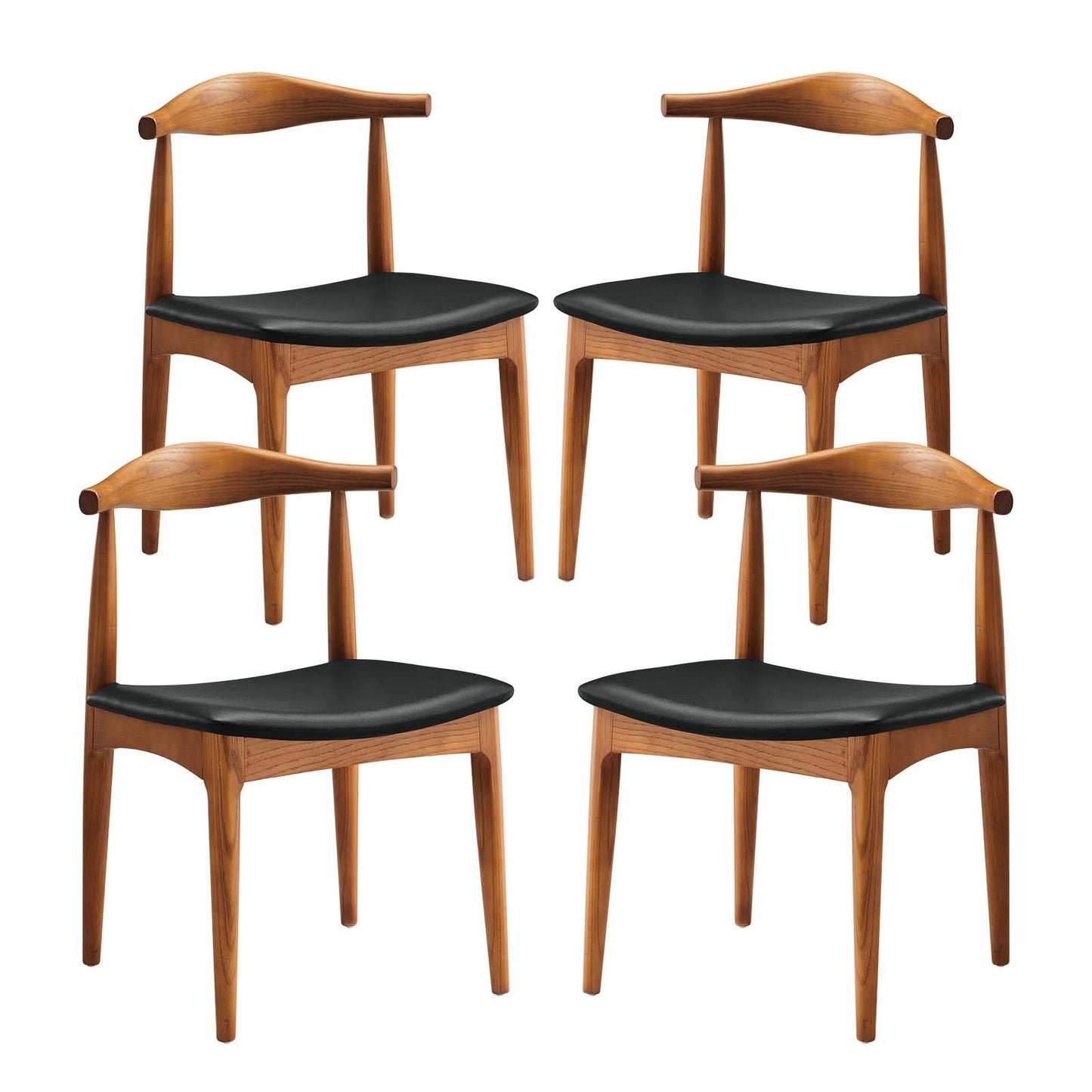 Sofa & chair Sets | Tracy Dining Side Chair Set of 4 | Mid-Century Wood Frame | Foam Padded Seat | Black Leatherette Upholstery | casafoyer.myshopify.com