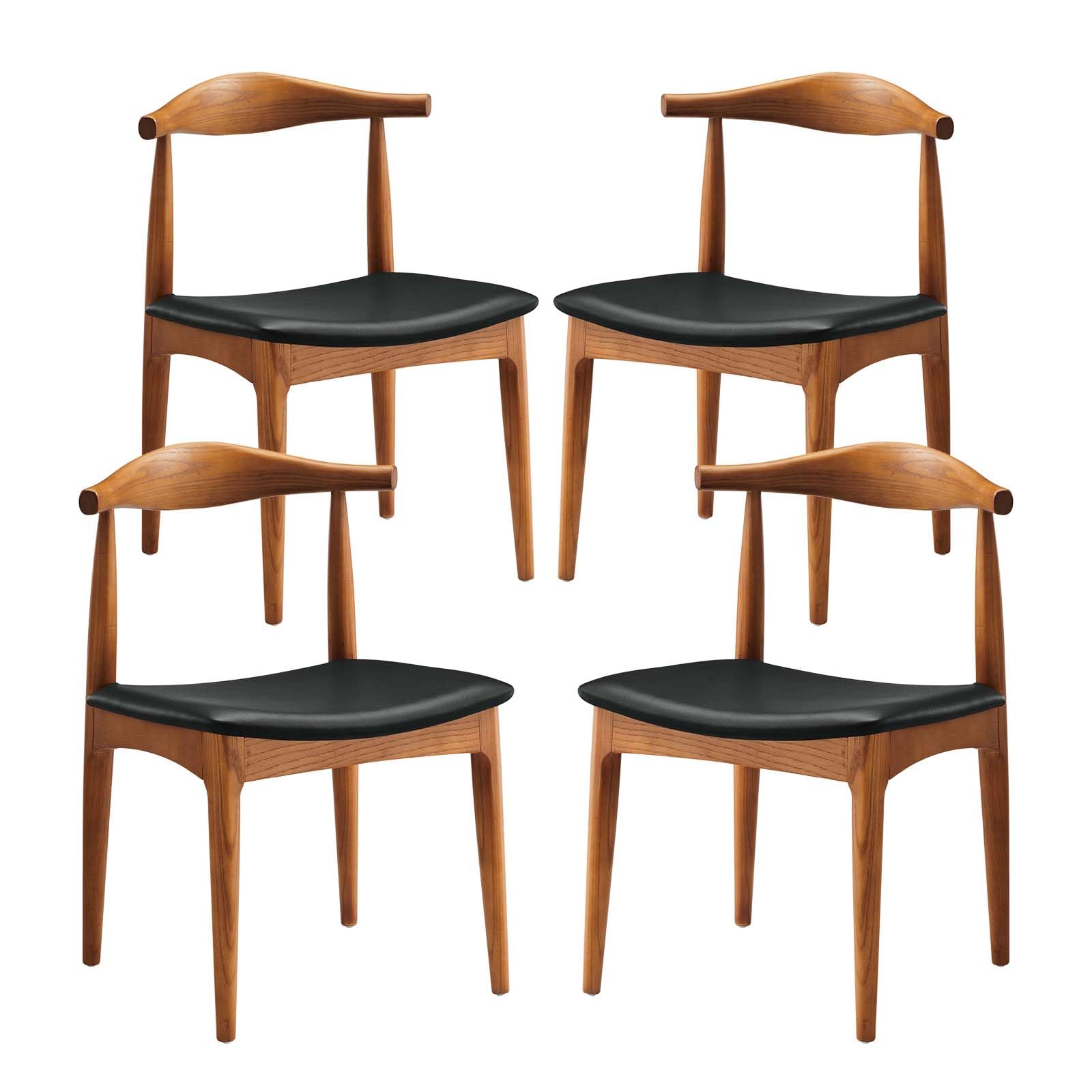 Sofa & chair Sets | Tracy Dining Side Chair Set of 4 | Mid-Century Wood Frame | Foam Padded Seat | Black Leatherette Upholstery | casafoyer.myshopify.com