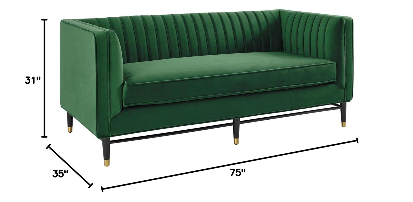 sofas | CasaFoyer Devote Channel Tufted Performance Velvet Loveseat | Retro Design | Stain-Resistant | Luxurious Seating | Durable Materials | Black Rubberwood Legs | Gold Stainless Steel Sleeves | Non-Marking Foot Caps | casafoyer.myshopify.com