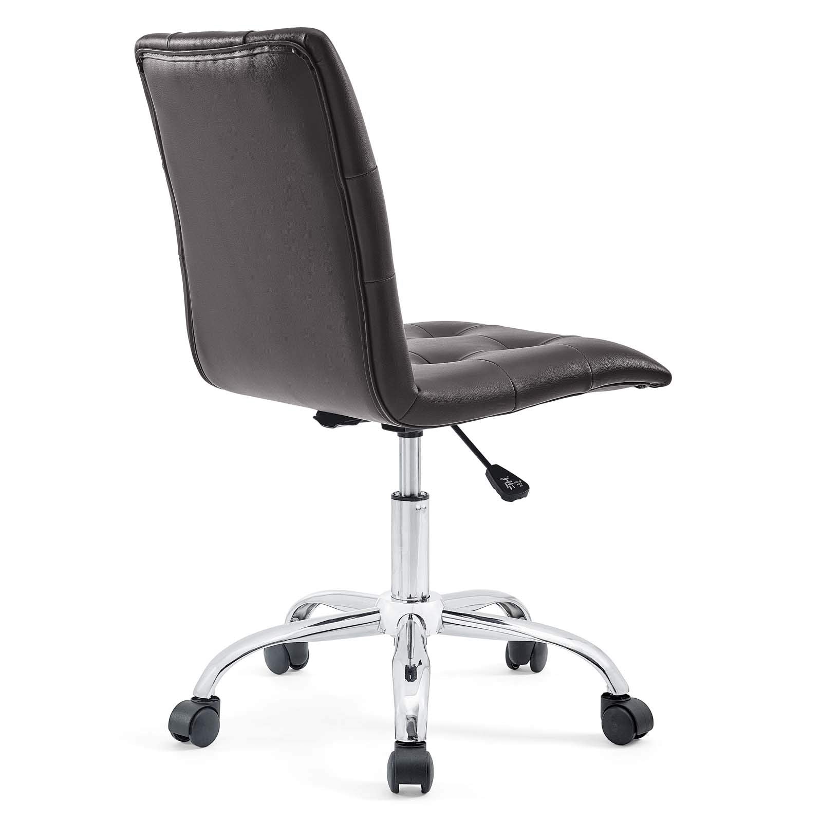 Chair | Prim Armless Office Chair | Modern & Luxurious Design | Adjustable Height | 360 Swivel | Faux Leather Upholstery | Chrome Base | Brown | casafoyer.myshopify.com