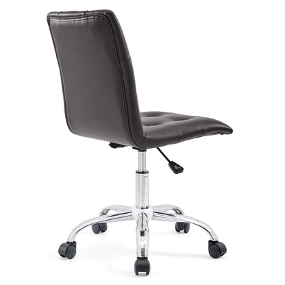 Chair | Prim Armless Office Chair | Modern & Luxurious Design | Adjustable Height | 360 Swivel | Faux Leather Upholstery | Chrome Base | Brown | casafoyer.myshopify.com