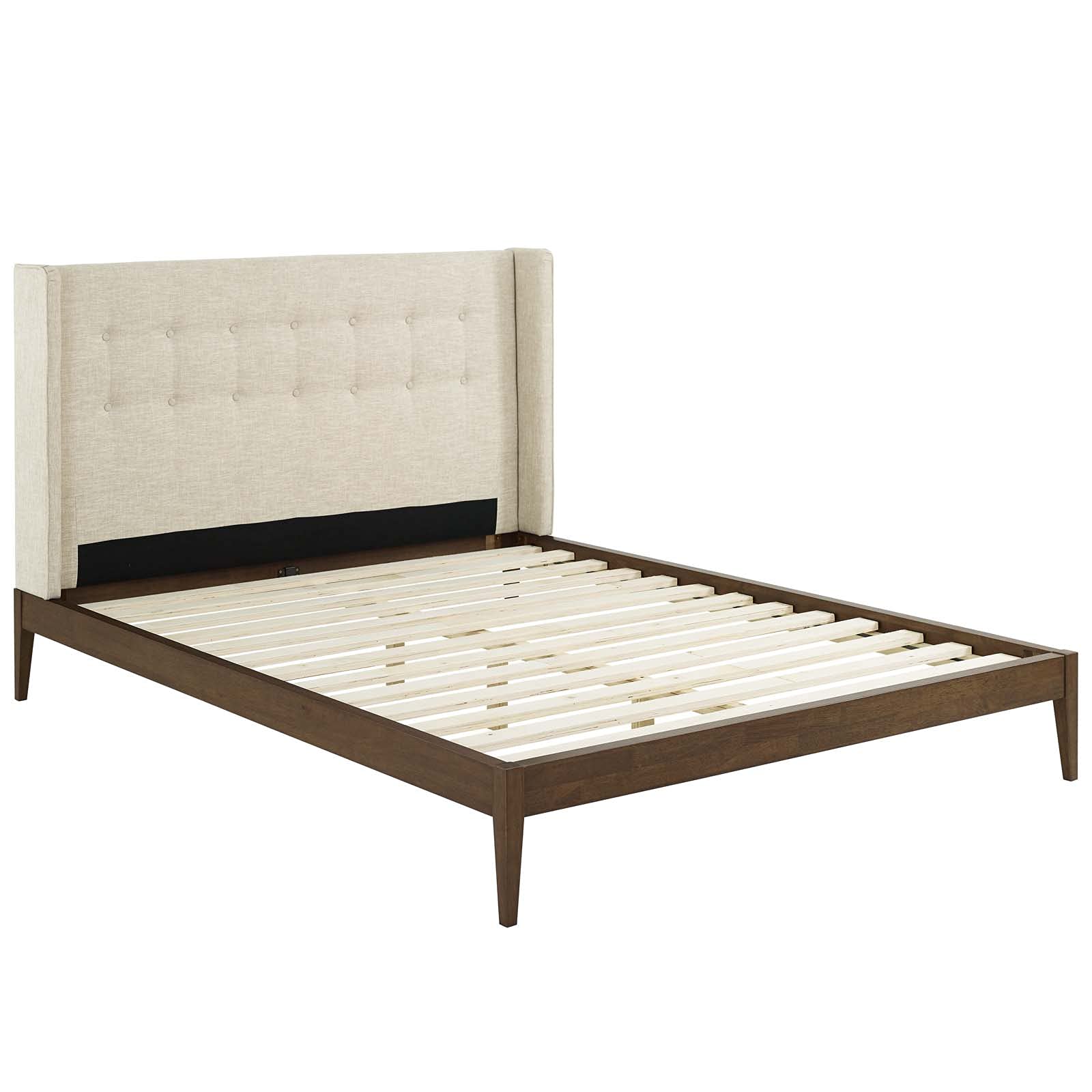 adjustable bed bases | CasaFoyer Hadley Queen Wingback Platform Bed | Mid-Century Modern Design | Biscuit Tufting | Plush Foam Padding | Durable Fabric Upholstery | Sturdy Splayed Legs | Wood Slat Support System | Farmhouse/Rustic/Modern Style | Beige | casafoyer.myshopify.com
