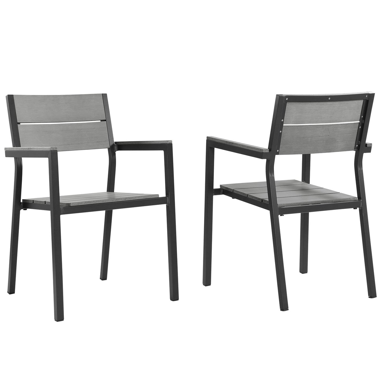 Sofa & chair Sets | Maine Outdoor Patio Dining Armchair Set of 2 | Synthetic Wood Grain Plank Boards | Powder-Coated Aluminum Frame | Ideal for Contemporary Outdoor Dining | casafoyer.myshopify.com