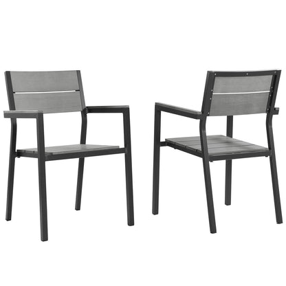 Sofa & chair Sets | Maine Outdoor Patio Dining Armchair Set of 2 | Synthetic Wood Grain Plank Boards | Powder-Coated Aluminum Frame | Ideal for Contemporary Outdoor Dining | casafoyer.myshopify.com