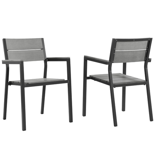 Sofa & chair Sets | Maine Outdoor Patio Dining Armchair Set of 2 | Synthetic Wood Grain Plank Boards | Powder-Coated Aluminum Frame | Ideal for Contemporary Outdoor Dining | casafoyer.myshopify.com