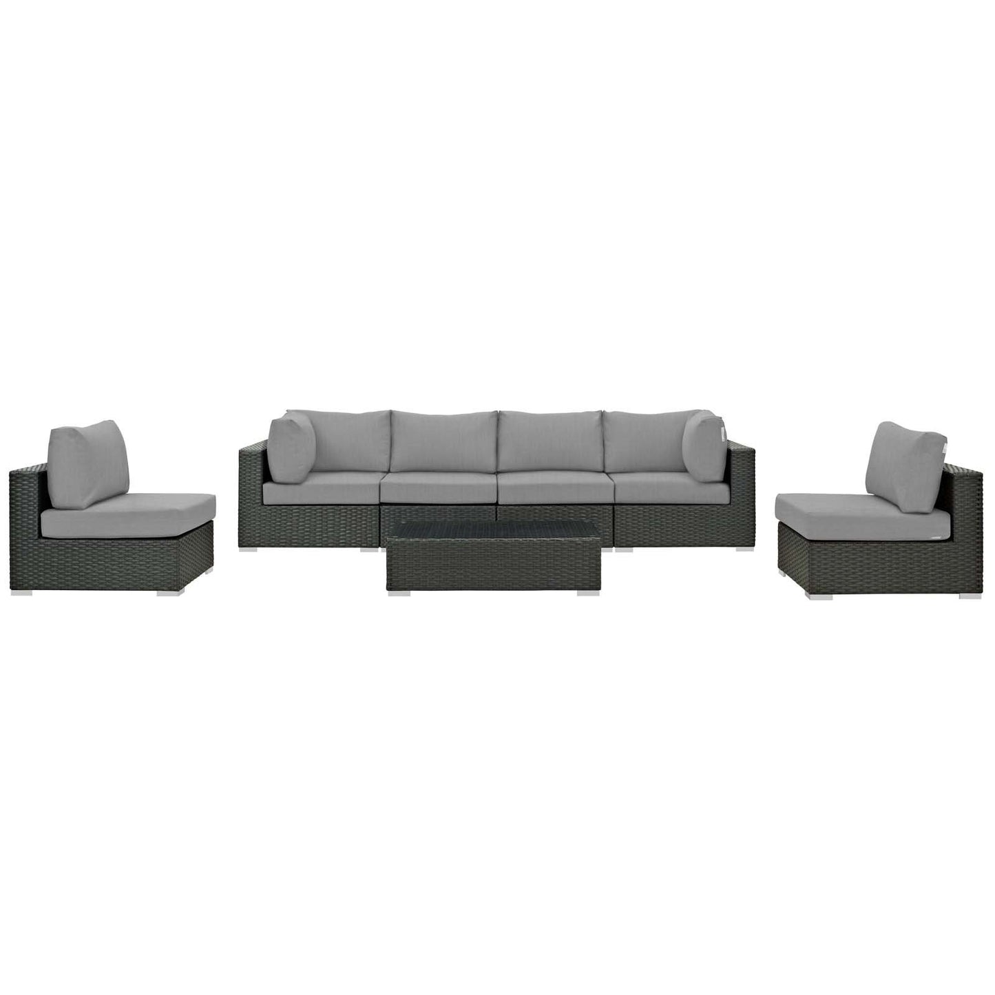 kitchen and dining room sets | CasaFoyer Sojourn Outdoor Patio Furniture Set | 7 Piece Sunbrella Sectional with Armless Chairs, Coffee Table, and Corners | casafoyer.myshopify.com