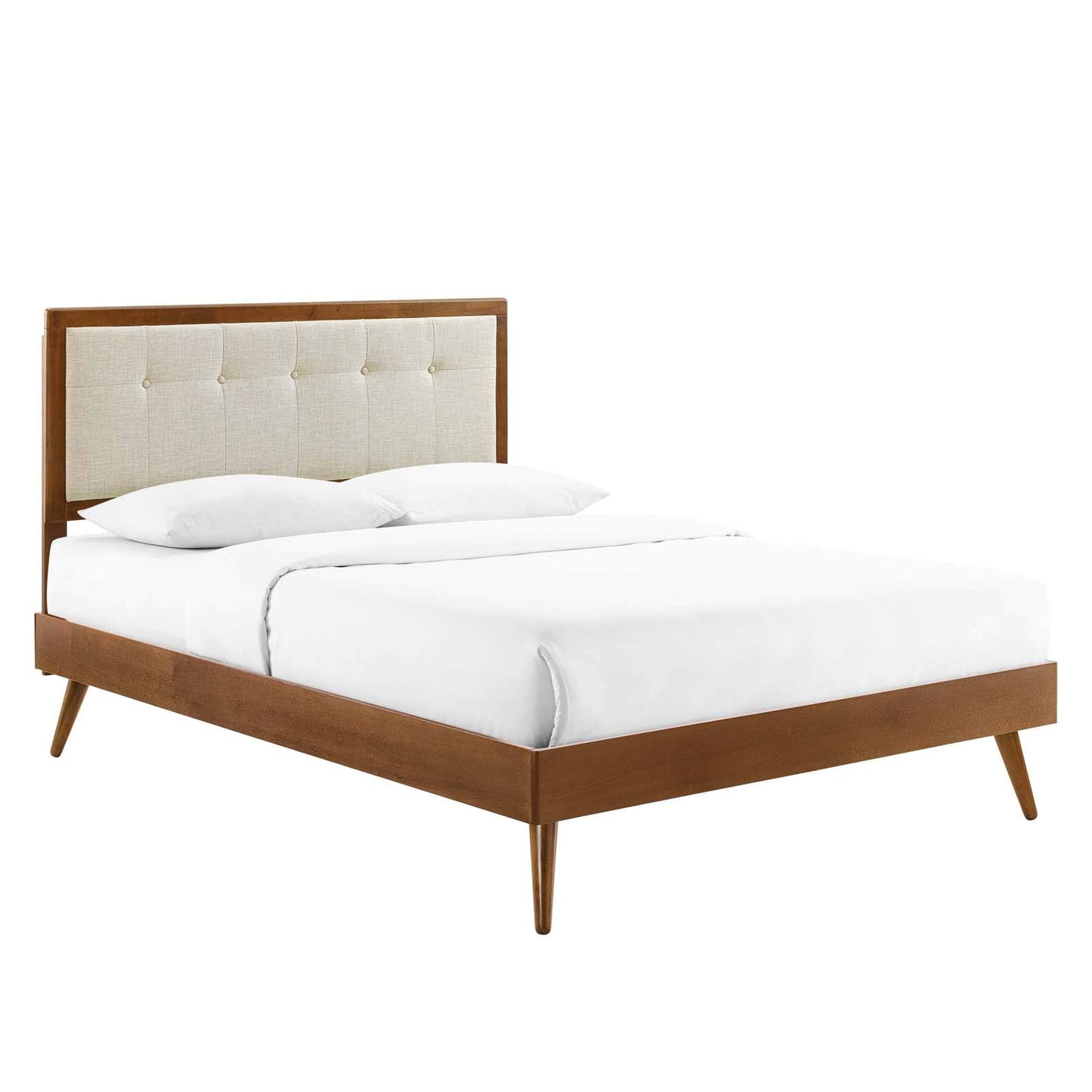 Bed | CasaFoyer Willow Tufted Wood King Platform Bed | Contemporary Charm | Mid-Century Design | Durable Construction | No Box Spring Needed | Walnut Beige | casafoyer.myshopify.com