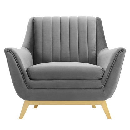 home office desk chairs | CasaFoyer Winsome Channel Tufted Performance Velvet Armchair | Elegant Vintage Design | Stain-Resistant | Comfortable | Gold Accents | Flared Silhouette | Gray | casafoyer.myshopify.com