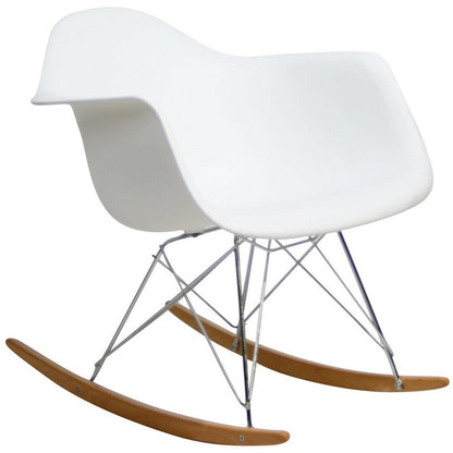 Chair | Rocker Lounge Chair | Iconic Design for Nurseries & Eclectic Spaces | Deep Plastic Seat Pocket | Waterfall Seat Edge | Smooth-Rocking Sled Base | Chrome-Plated Steel Base | Suitable for Adults & Children | White | casafoyer.myshopify.com
