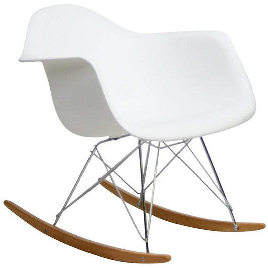 Chair | Rocker Lounge Chair | Iconic Design for Nurseries & Eclectic Spaces | Deep Plastic Seat Pocket | Waterfall Seat Edge | Smooth-Rocking Sled Base | Chrome-Plated Steel Base | Suitable for Adults & Children | White | casafoyer.myshopify.com