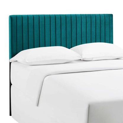 Bed | CasaFoyer Keira King/California King Headboard | Elegant Channel Tufting | Plush Velvet Texture | Solid Wood & Particleboard Construction | Stain-Resistant Polyester | Dense Foam Padding | Teal | casafoyer.myshopify.com