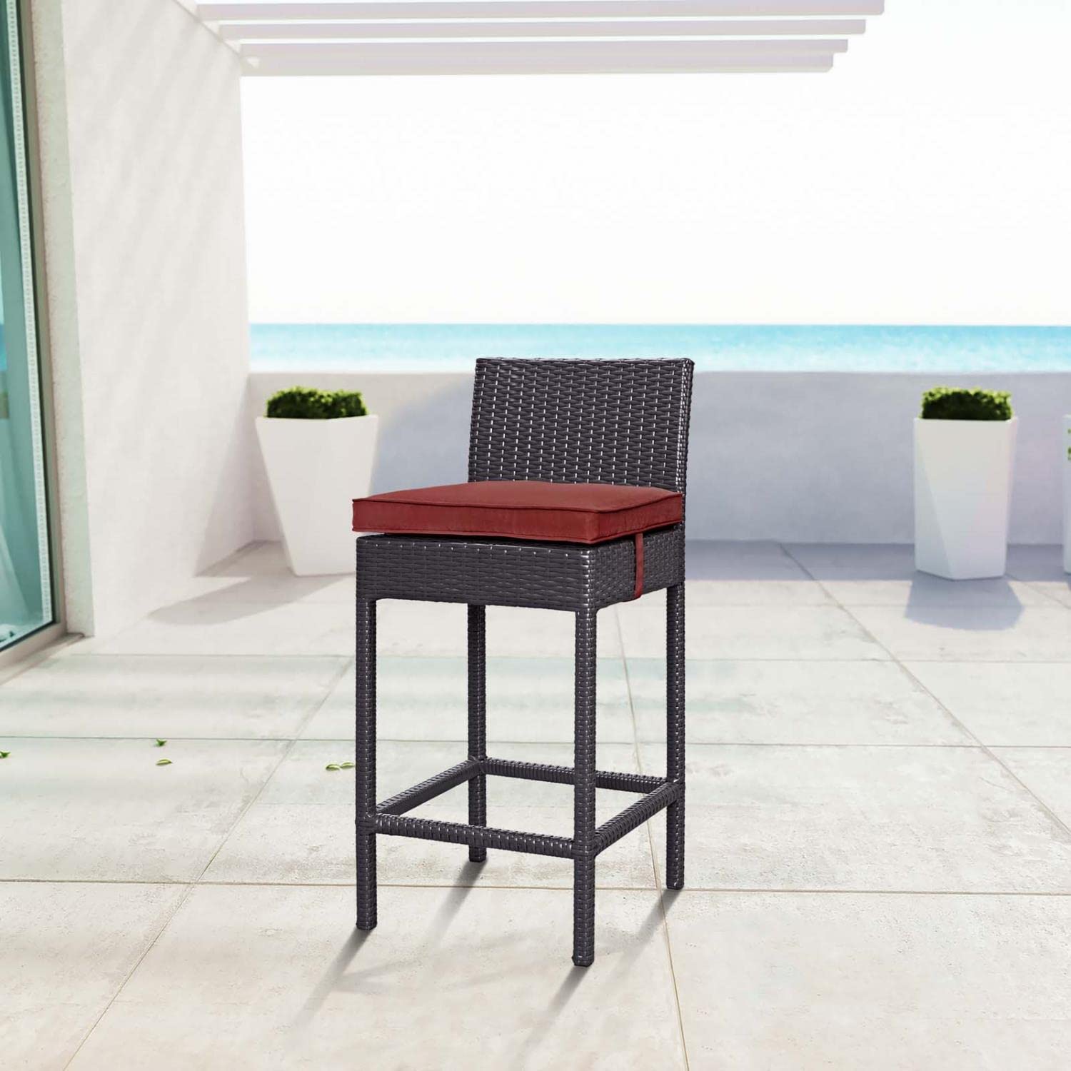 STOOL_SEATING | Convene Outdoor Bar Stool | Synthetic Rattan | Aluminum Frame | Weather-Resistant Cushions | Elevate Your Outdoor Dining Experience | casafoyer.myshopify.com