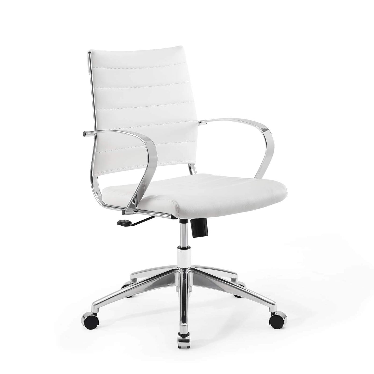 home office desk chairs | CasaFoyer Jive Mid Back Office Chair | Stylish & Comfortable | Faux Leather Back | Padded Seat Cushion | 90-Degree Wrist Angling Armrests | Chrome-Plated Aluminum Base | Dual-Wheel Casters | Perfect for Modern Offices | casafoyer.myshopify.com
