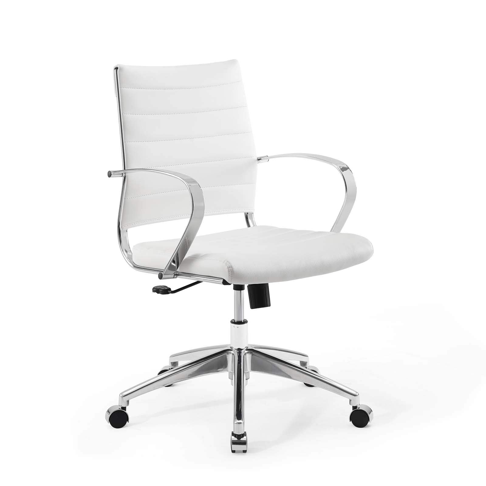 home office desk chairs | CasaFoyer Jive Mid Back Office Chair | Stylish & Comfortable | Faux Leather Back | Padded Seat Cushion | 90-Degree Wrist Angling Armrests | Chrome-Plated Aluminum Base | Dual-Wheel Casters | Perfect for Modern Offices | casafoyer.myshopify.com