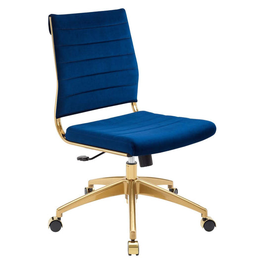 home office desk chairs | CasaFoyer Jive Armless Mid Back Office Chair | Stylish & Functional | Stain-Resistant Velvet Upholstery | Chrome-Plated Aluminum Base | Dual-Wheel Casters | Tension Knob & Tilt Lock | Navy | casafoyer.myshopify.com