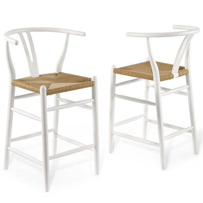 barstools | CasaFoyer Amish Wooden Counter Stool Set of 2 | Rustic Design | Mid-Century Style | Elm Wood | Woven Paper Rope Seat | Fully Assembled | Supports up to 331 lbs | casafoyer.myshopify.com