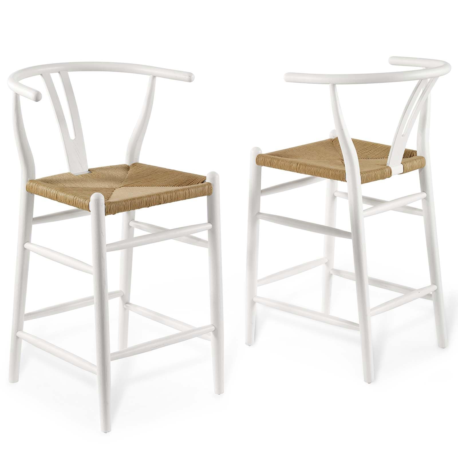 barstools | CasaFoyer Amish Wooden Counter Stool Set of 2 | Rustic Design | Elm Wood Construction | Woven Paper Rope Seat | Fully Assembled | 331 lbs Weight Capacity | casafoyer.myshopify.com