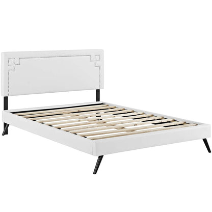 Bed | CasaFoyer Ruthie Platform Bed | Solid Wood Frame | Vinyl Upholstery | Tapered Legs | Stable & Stylish | No Box Spring Needed | Queen Size, White | casafoyer.myshopify.com
