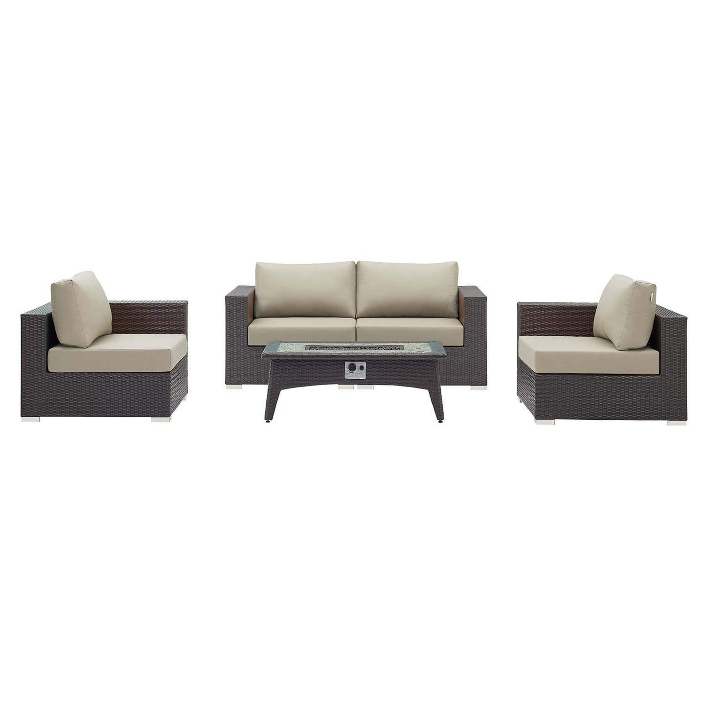 kitchen and dining room sets | CasaFoyer Convene Outdoor Patio Furniture Set | Fire Table | Aluminum Frames | Water & UV-Resistant Cushions | Realistic Rattan & Wood Appearance | Perfect for Entertaining | Includes 4 Corner Pieces & 1 Fire Pit | casafoyer.myshopify.com