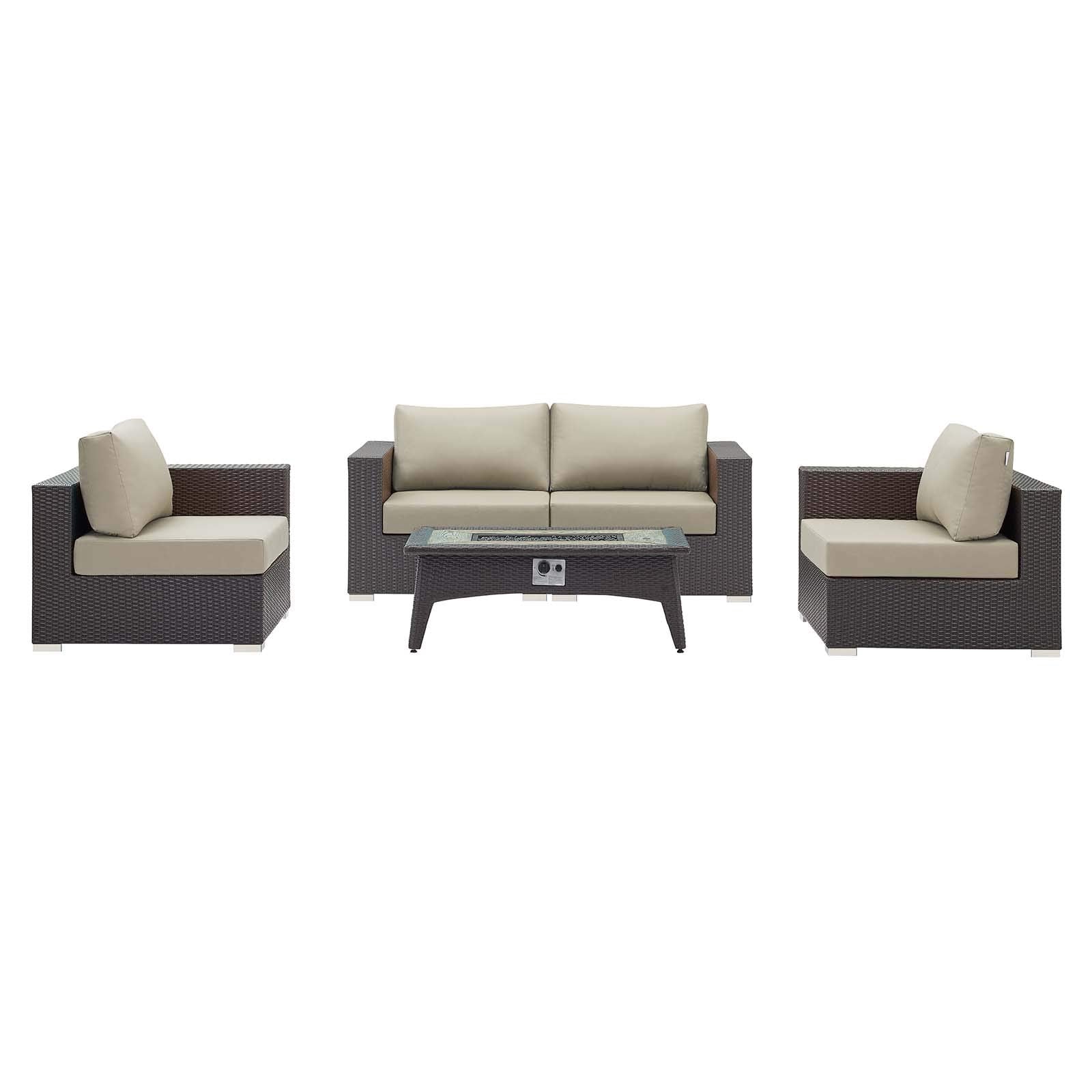 kitchen and dining room sets | CasaFoyer Convene Outdoor Patio Furniture Set | Fire Table | Aluminum Frames | Water & UV-Resistant Cushions | Realistic Rattan & Wood Appearance | Perfect for Entertaining | Includes 4 Corner Pieces & 1 Fire Pit | casafoyer.myshopify.com