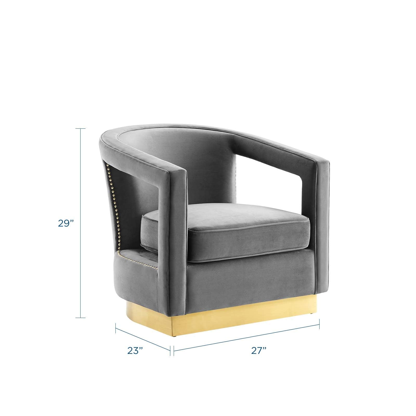 home office desk chairs | CasaFoyer Frolick Performance Velvet Accent Lounge Armchair | Stain-Resistant Upholstery | Gold Nailhead Trim | Matte Gold Base | Supports up to 300 lbs | casafoyer.myshopify.com