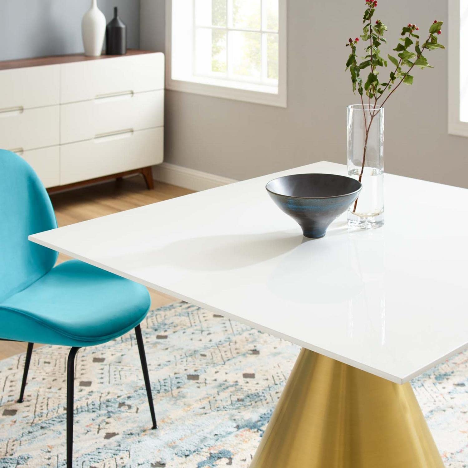 patio dining tables | CasaFoyer Tupelo 47 Dining Table | Modern Style | Mid-Century Design | Gold Metal Base | Easy to Clean | Non-Marking Ring | Assembly Required | casafoyer.myshopify.com