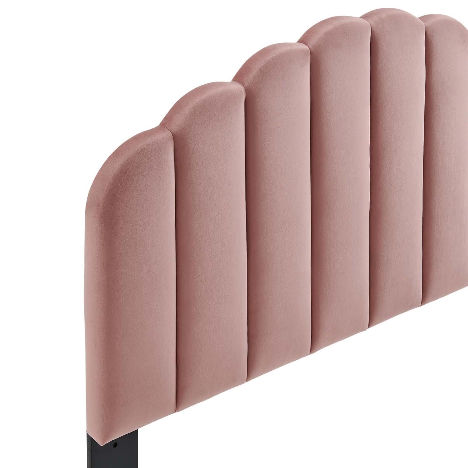 headboards | CasaFoyer Veronique Channel Tufted Scalloped Performance Velvet Full/Queen Headboard | Dusty Rose | casafoyer.myshopify.com