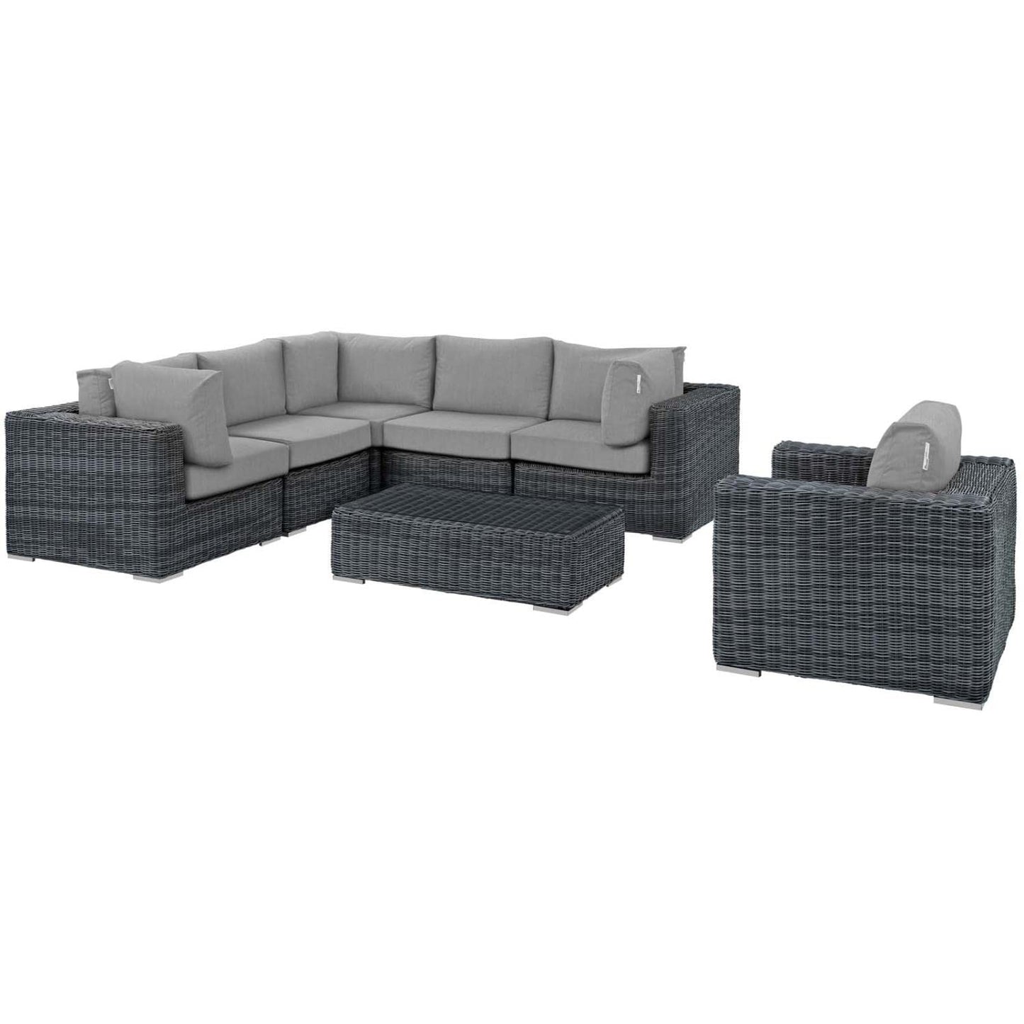 Patio Furniture Sets | Summon Outdoor Patio Sectional Sofa Set | Two-Tone Rattan | Sunbrella Cushions | UV Protection | Aluminum Frame | 7 Piece Set | casafoyer.myshopify.com