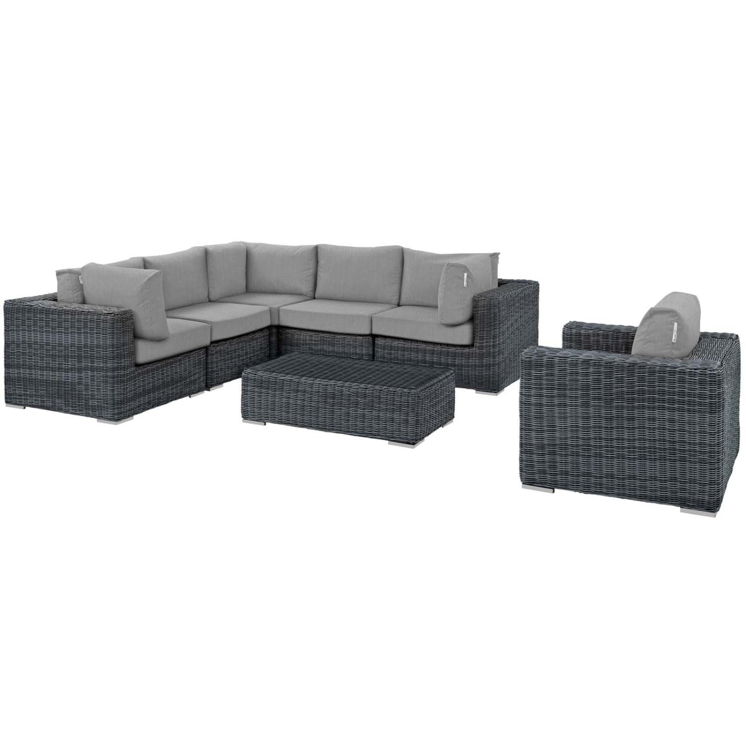 Patio Furniture Sets | Summon Outdoor Patio Sectional Sofa Set | Two-Tone Rattan | Sunbrella Cushions | UV Protection | Aluminum Frame | 7 Piece Set | casafoyer.myshopify.com