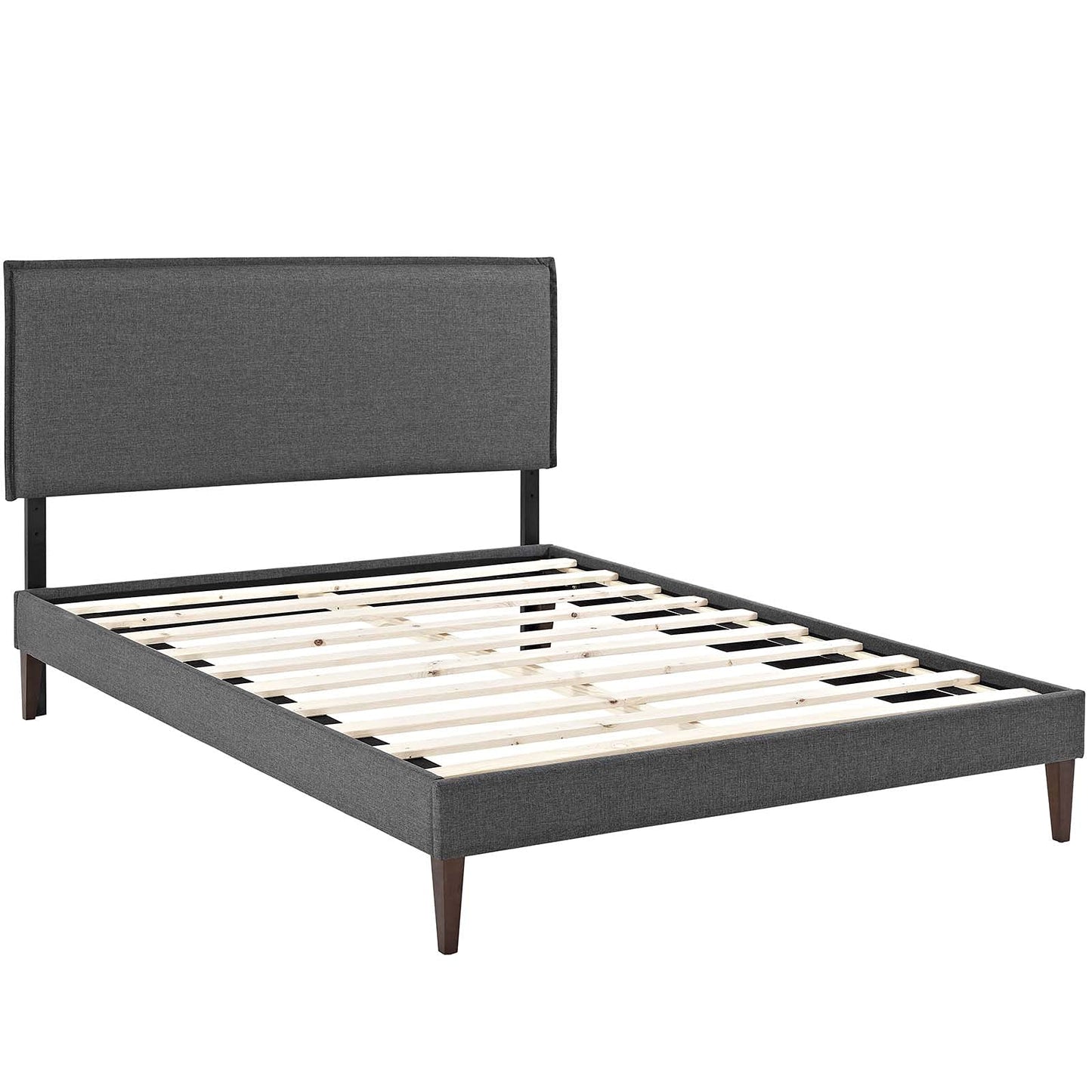 adjustable bed bases | CasaFoyer Amaris Queen Platform Bed | Solid Wood Frame | Polyester Upholstery | Tapered Legs | Gray | No Box Spring Needed | Memory Foam Compatible | Assembly Required | casafoyer.myshopify.com