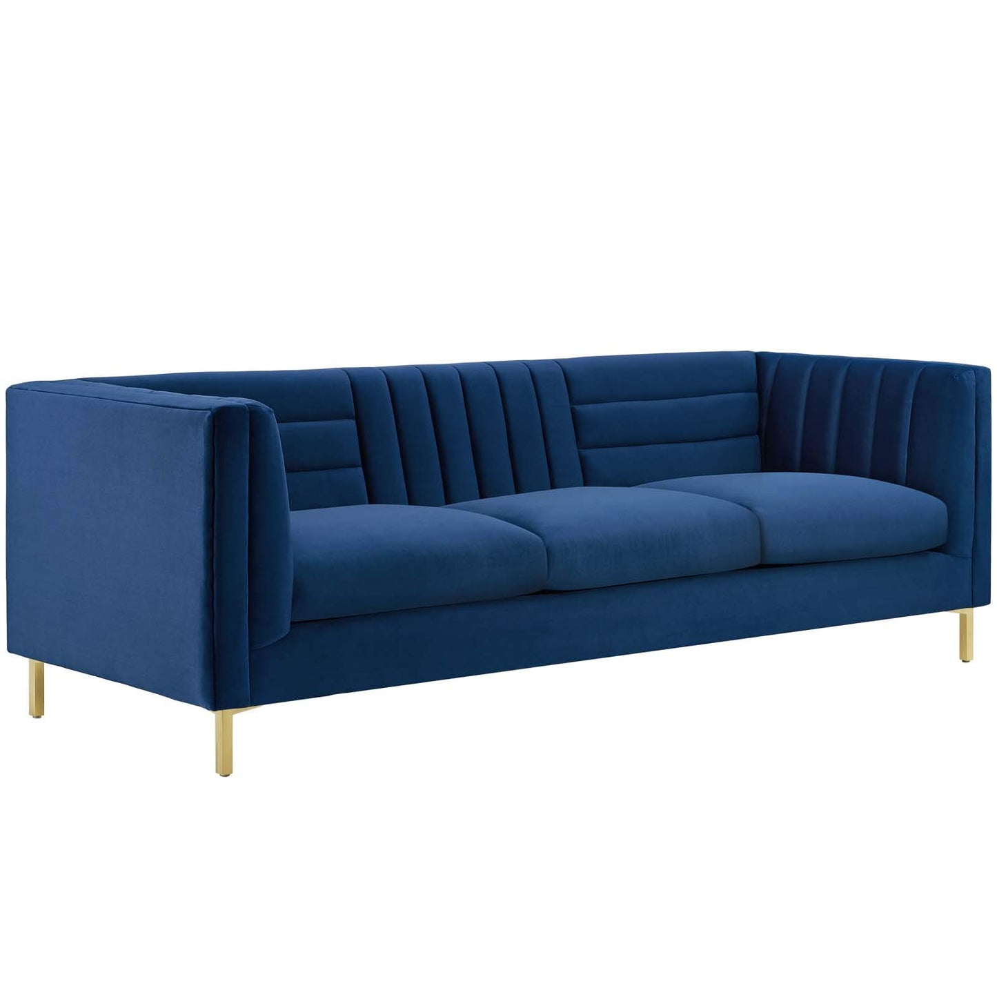 sofas | CasaFoyer Ingenuity Channel Tufted Performance Velvet Sofa | Retro-Modern Design | Stain-Resistant Upholstery | Dense Foam Cushions | Gold Legs | casafoyer.myshopify.com
