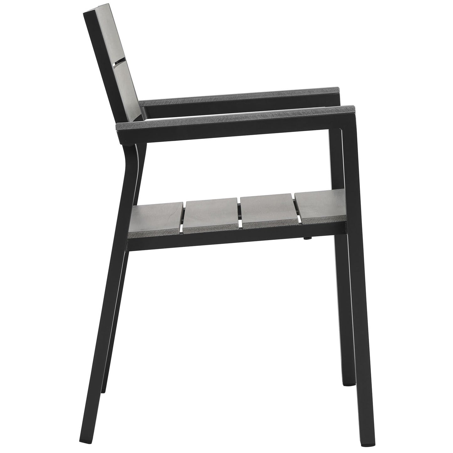 Dining Table | Maine Outdoor Patio Dining Furniture Collection | Synthetic Wood Grain Plank Boards | Aluminum Frame | Ideal for Contemporary Patios & Outdoor Lounge Spaces | Includes Dining Table & Armchairs | casafoyer.myshopify.com