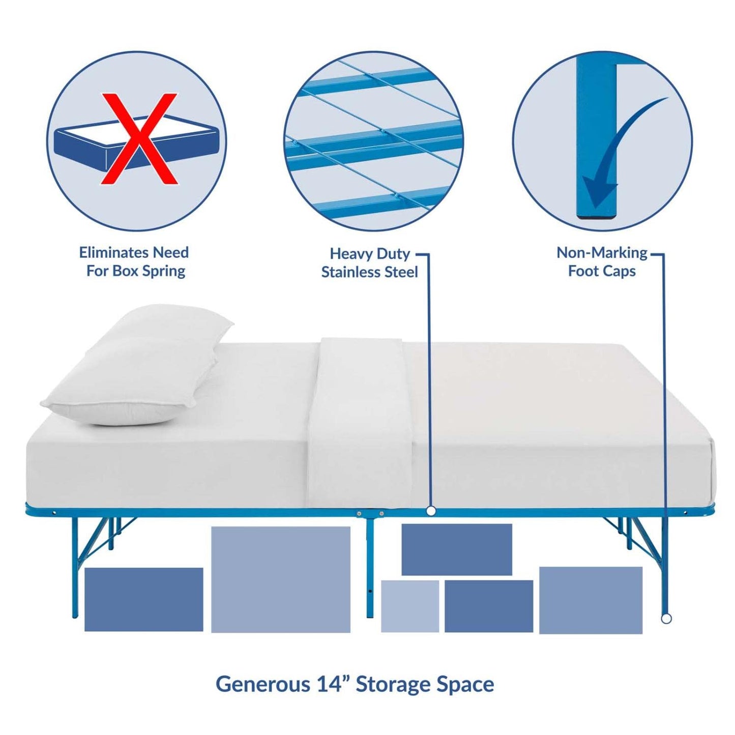 Bed | CasaFoyer Horizon Metal Bed Frame | Durable Stainless Steel | 14 Clearance | 1300 lbs Weight Capacity | Foldable Design | Non-Marking Foot Caps | Queen Size | casafoyer.myshopify.com