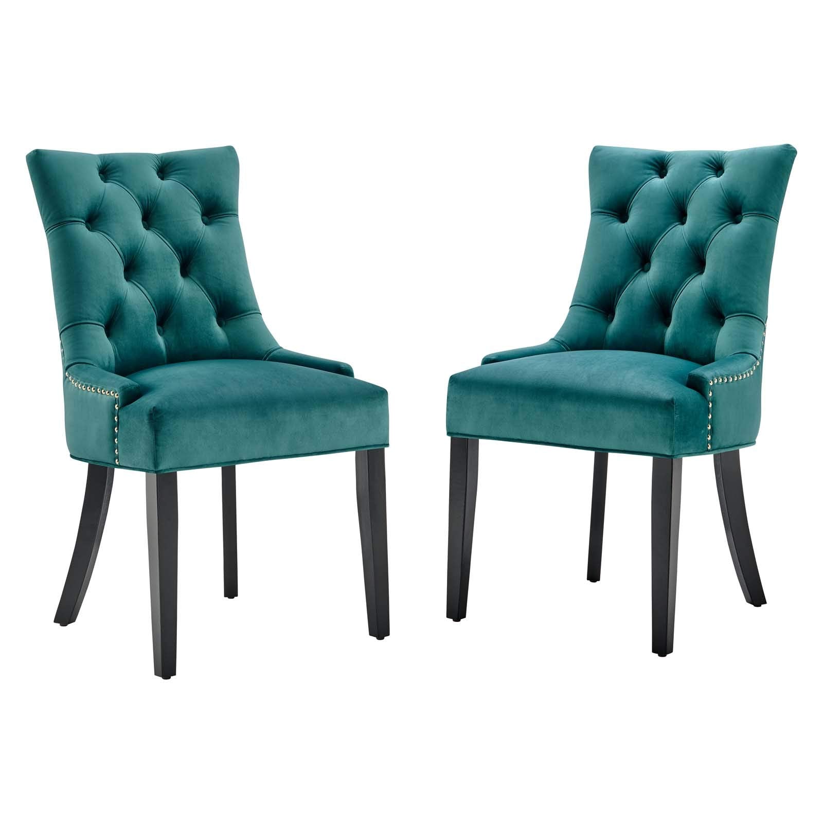 home office desk chairs | CasaFoyer Regent Tufted Button Upholstered Performance Velvet Dining Chair | Set of 2 | Teal | casafoyer.myshopify.com